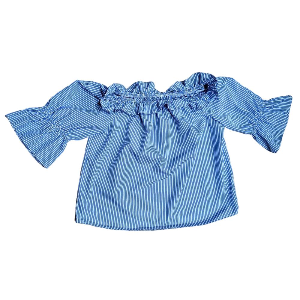 Haute Project Sz XL Off the Shoulder Striped Blouse Blue and White